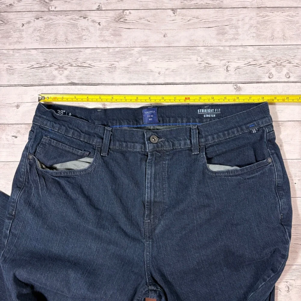 Nautica Mens Straight Fit Stretch Jeans Dark Wash Indigo Denim 38x32 RP8304